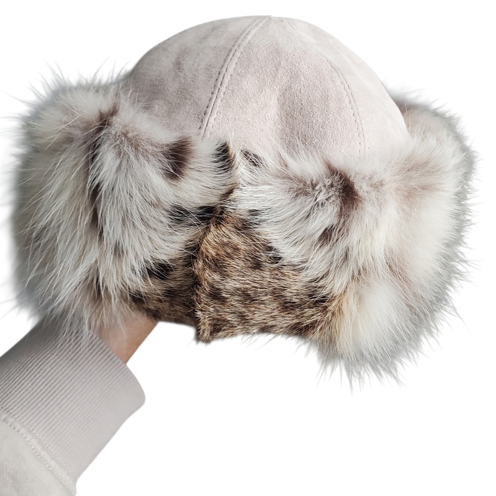 Snow Leopard Fur & Suede Hat Vintage